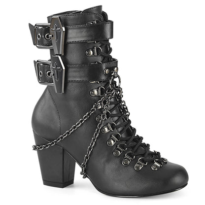DemoniaCult Bottes de cheville des femmes VIVIKA-128 Cuir végétalien BLK