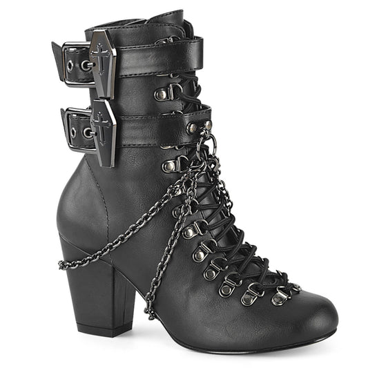 DemoniaCult Bottes de cheville des femmes VIVIKA-128 Cuir végétalien BLK