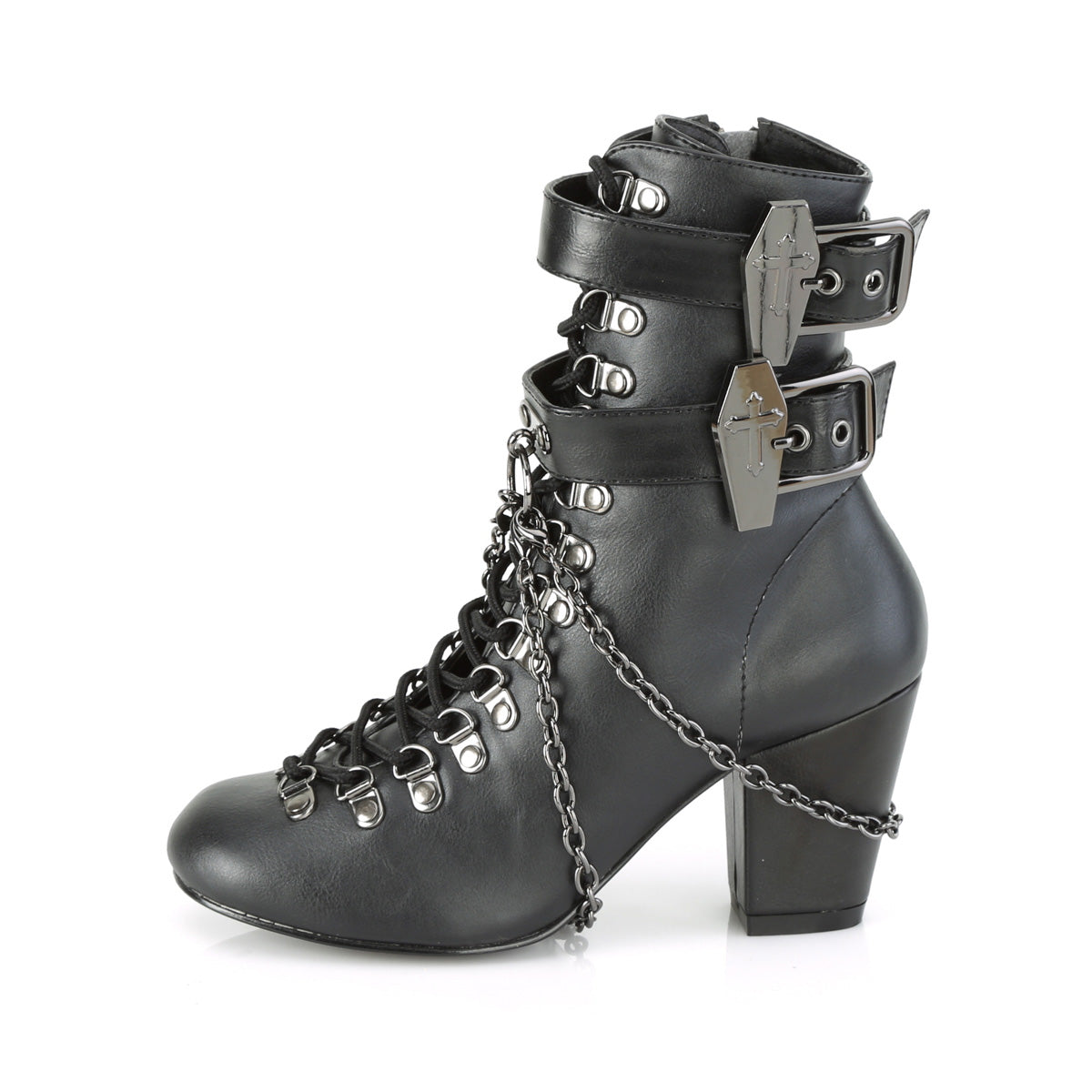 DemoniaCult Bottes de cheville des femmes VIVIKA-128 Cuir végétalien BLK