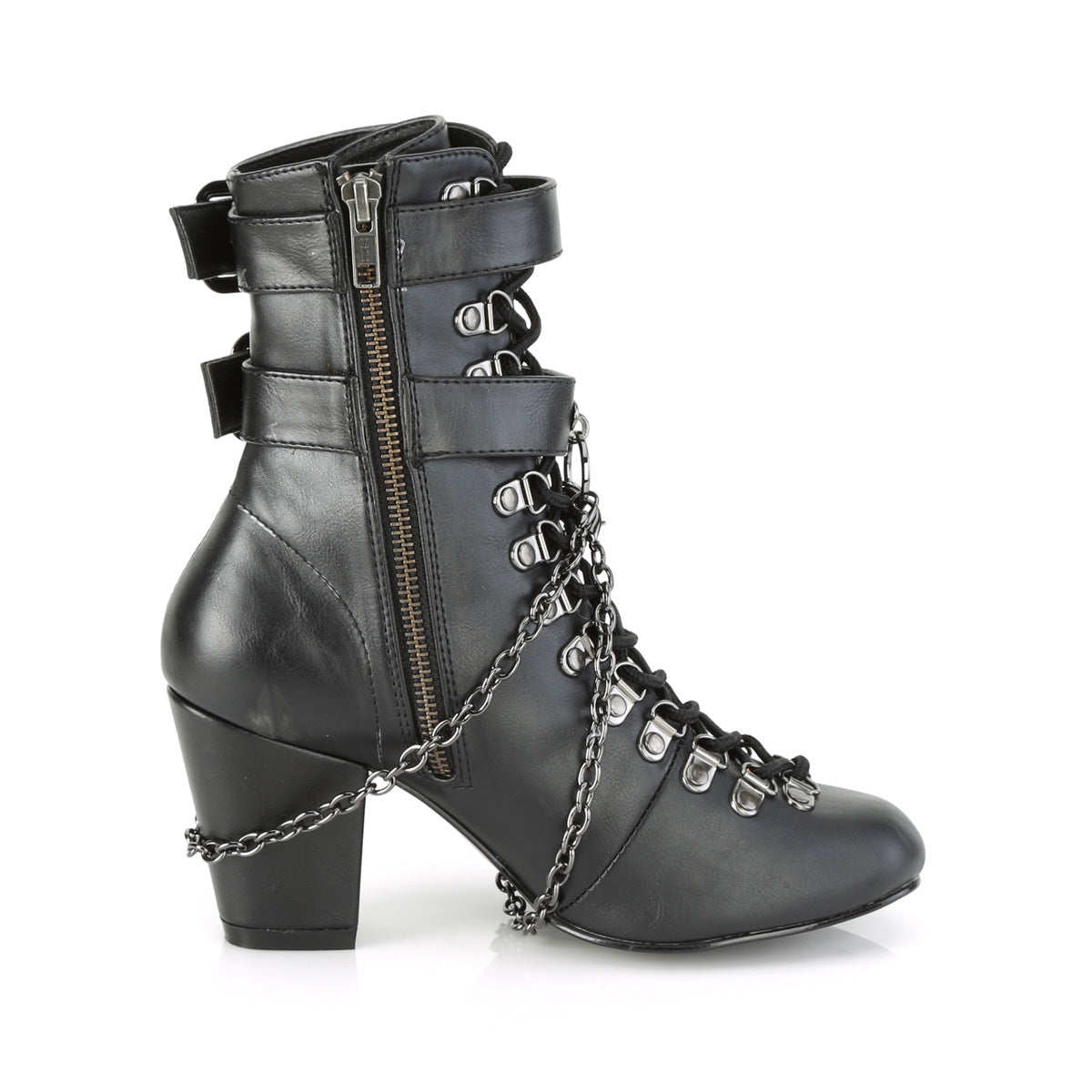 DemoniaCult Bottes de cheville des femmes VIVIKA-128 Cuir végétalien BLK