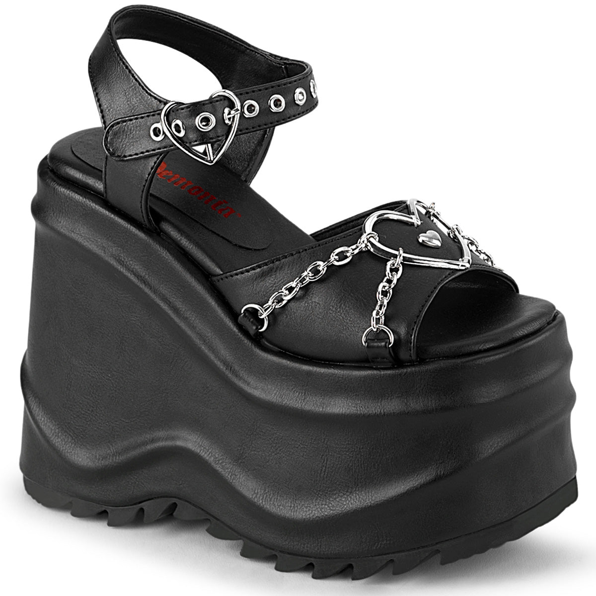 DemoniaCult Womens Sandals WAVE-09 Blk Vegan Leather