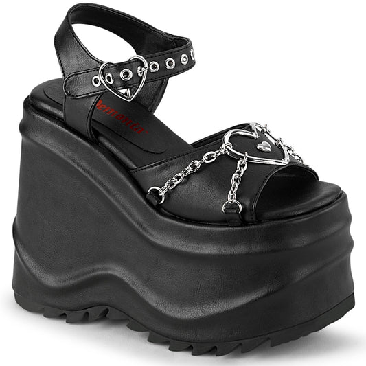 DemoniaCult Sandales féminines WAVE-09 Cuir végétalien BLK