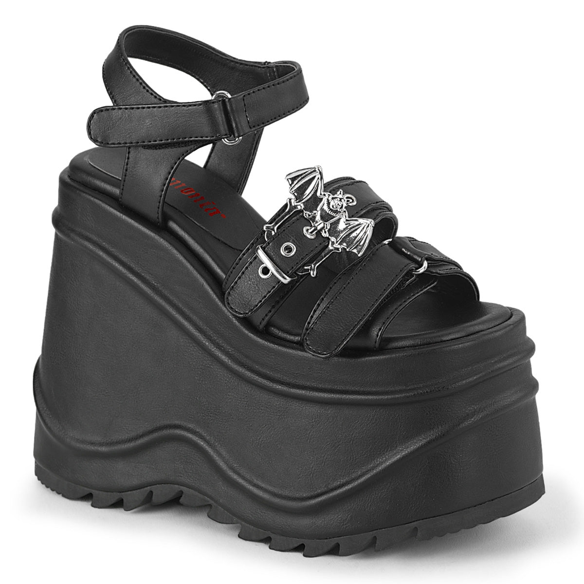 DemoniaCult Womens Sandals WAVE-13 Blk Vegan Leather