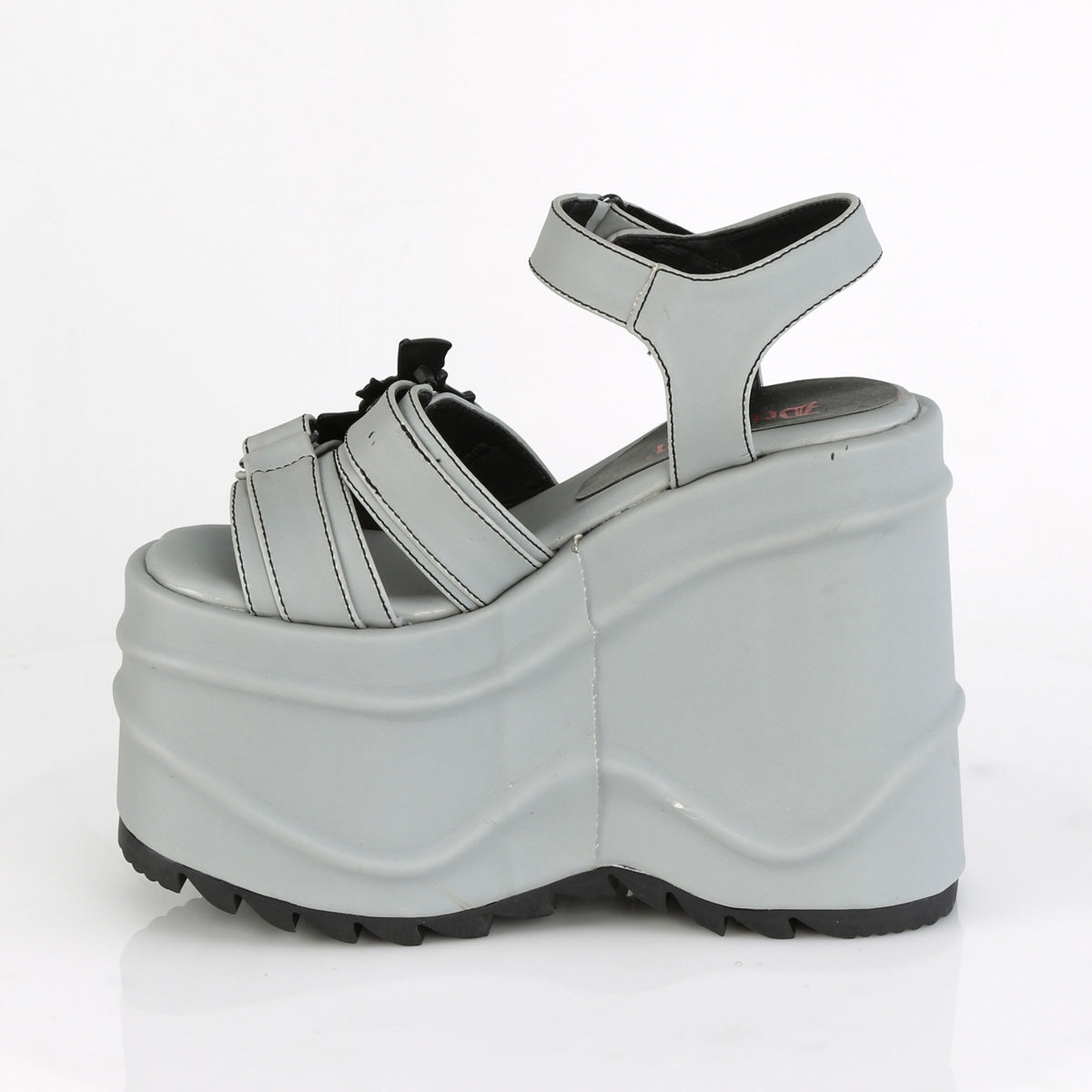 DemoniaCult Womens Sandals WAVE-13 Grey Reflective Vegan Leather