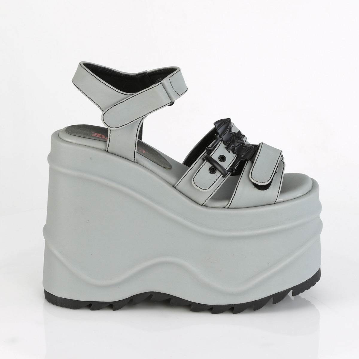 DemoniaCult Womens Sandals WAVE-13 Grey Reflective Vegan Leather