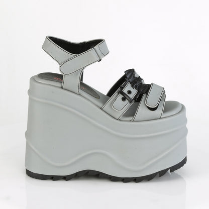 DemoniaCult Womens Sandals WAVE-13 Grey Reflective Vegan Leather