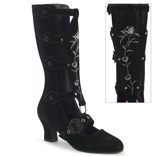 DemoniaCult Women's Mid-Calf & Knee High Boots WHIMSY-118 Blk Vegan Suede