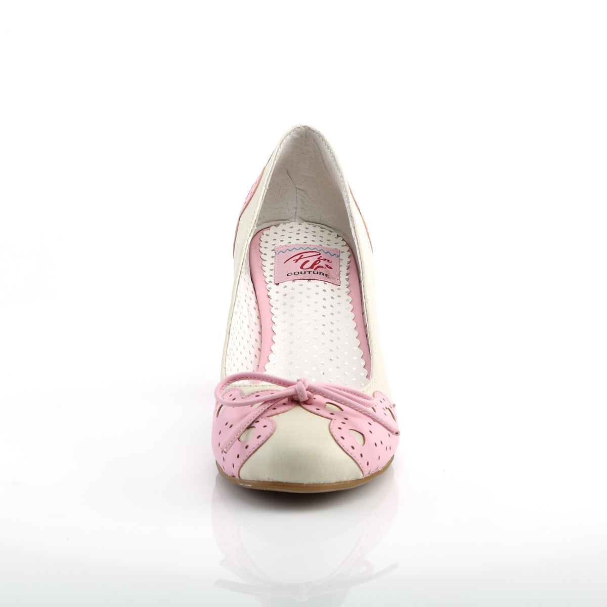 Pin Up Couture Pompes de Womens WIGGLE-17 Crème-Cuir rose