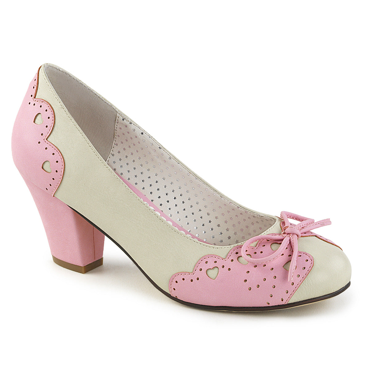Pin Up Couture Pompes de Womens WIGGLE-17 Crème-Cuir rose