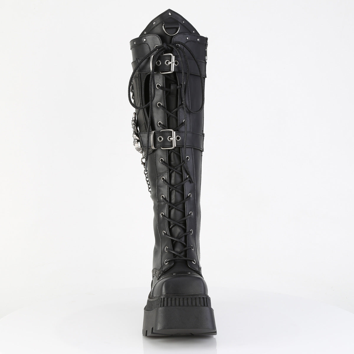 DemoniaCult Women's Mid-Calf & Knee High Boots WRATH-205 Blk Vegan Leather