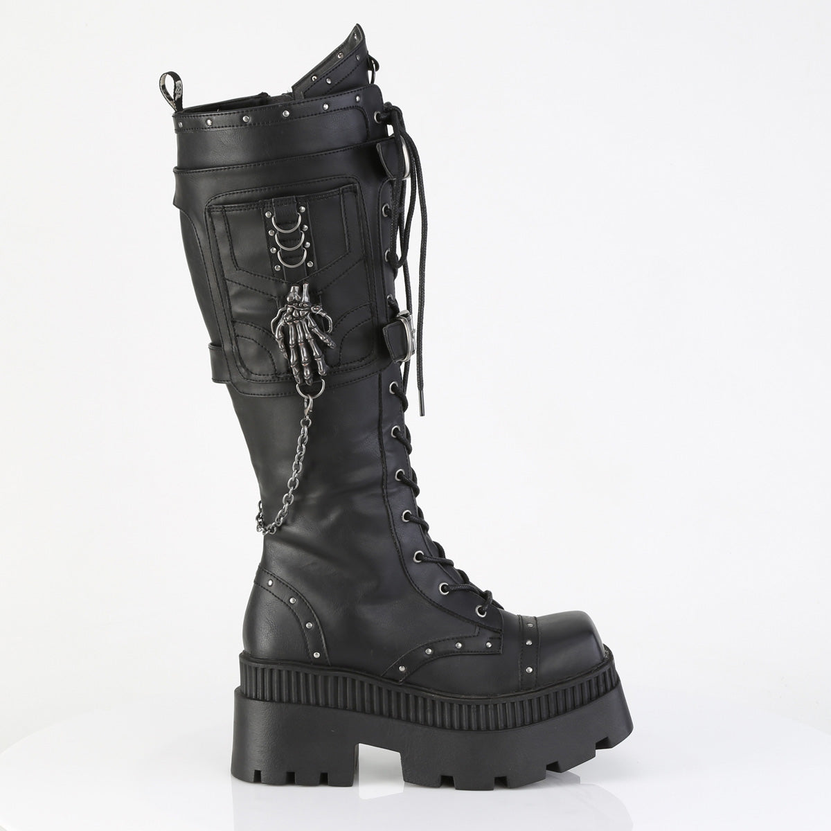 DemoniaCult Women's Mid-Calf & Knee High Boots WRATH-205 Blk Vegan Leather