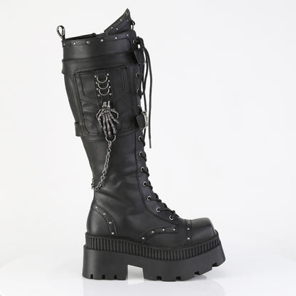 DemoniaCult Women's Mid-Calf & Knee High Boots WRATH-205 Blk Vegan Leather