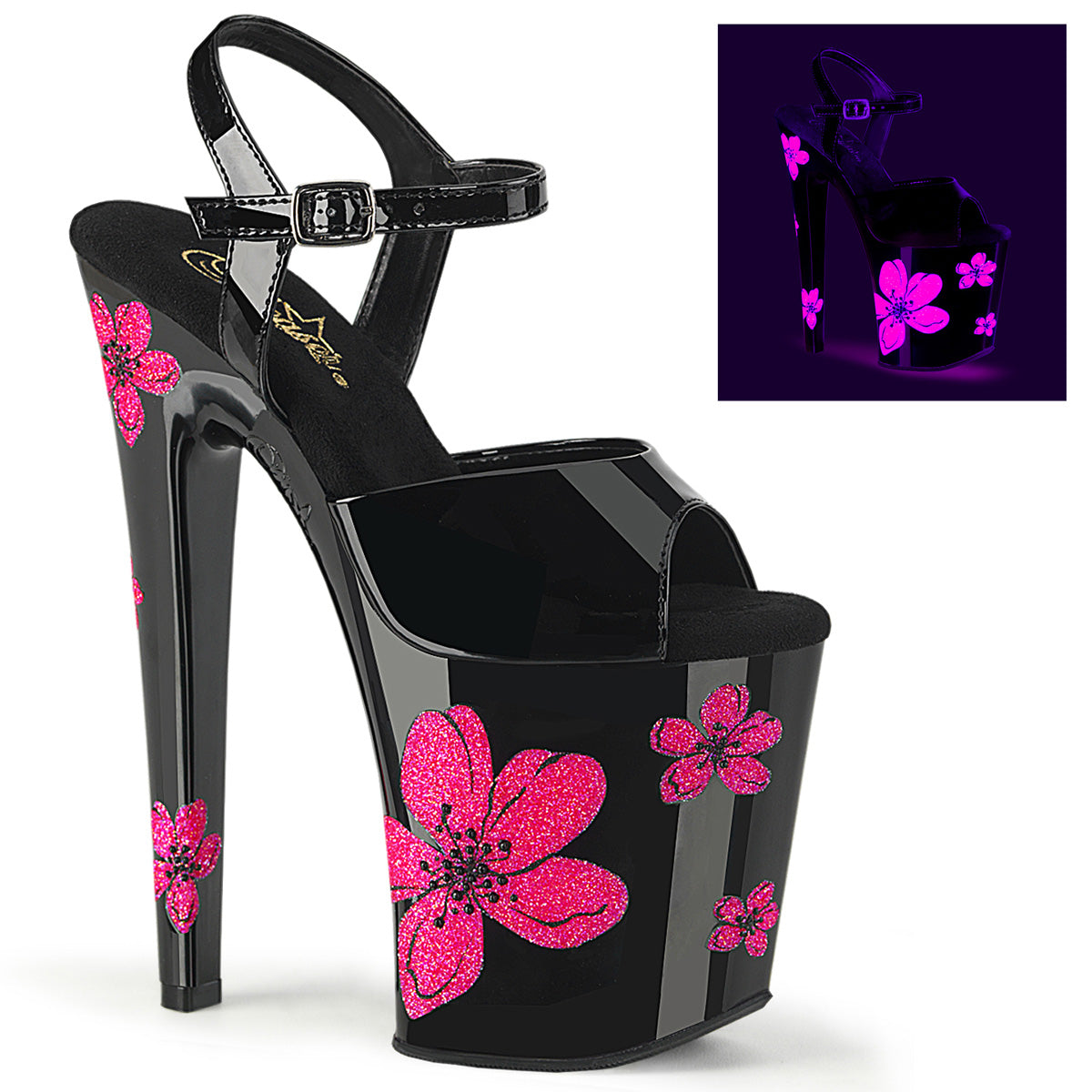 Pleaser Women's Platform Shoes XTREME-809HB Blk Pat/Blk-Neon Pink