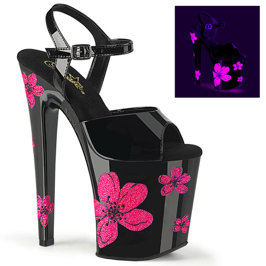 Pleaser Women's Platform Shoes XTREME-809HB Blk Pat/Blk-Neon Pink